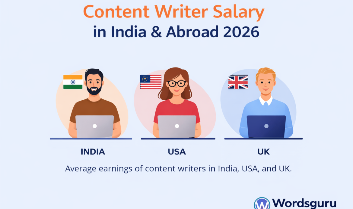 Content writer salary in India and abroad 2026 infographic – Wordsguru Services