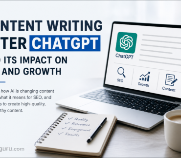 Simple featured image representing AI content writing, SEO optimization, and the future of content marketing after ChatGPT.
